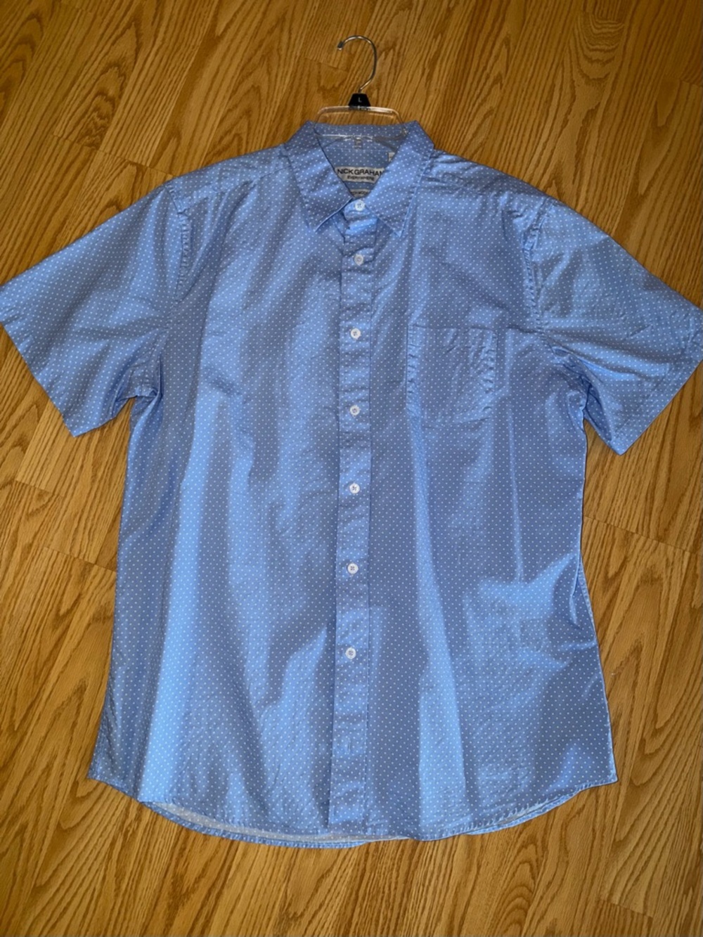 Nick Graham Light Blue Short-Sleeve Dot-Print Button-Down Shirt